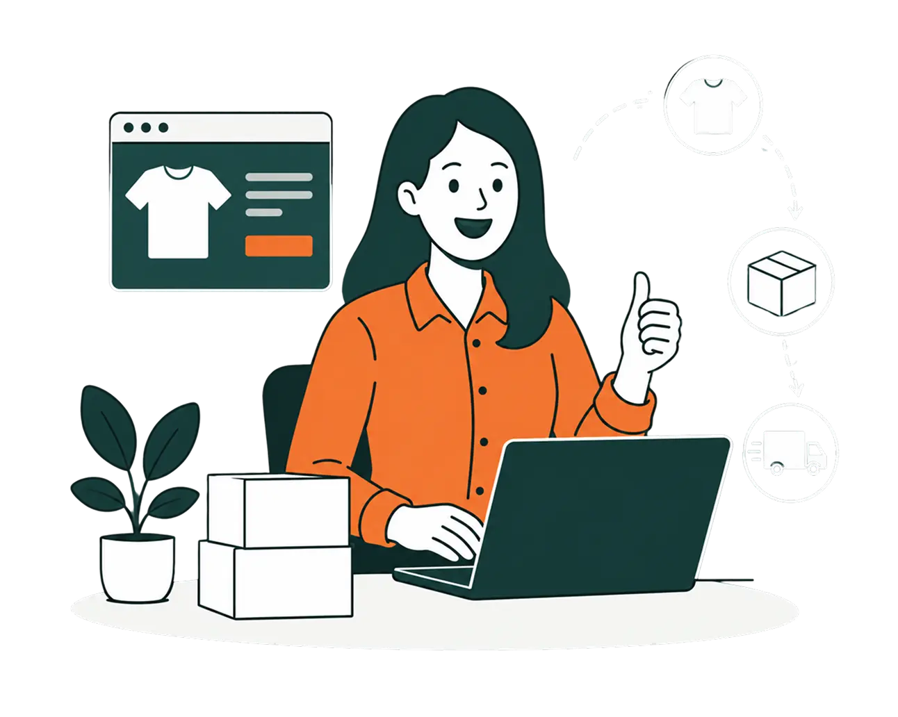 Apparel seller managing a print-on-demand store from a laptop