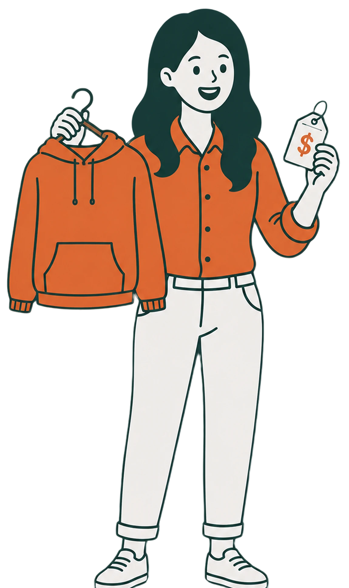 Apparel seller holding a hoodie and price tag