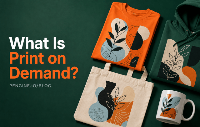 Blog hero reading “What Is Print on Demand?” with apparel and accessories featuring abstract botanical and geometric prints